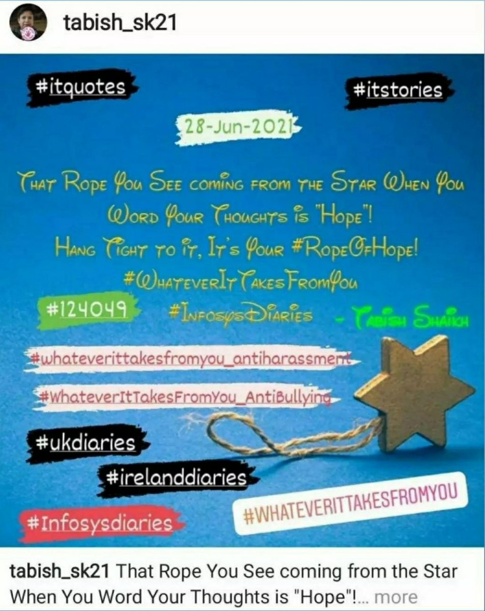 TabishSk21's tweet photo. That Rope You See coming from the Star When You Word Your Thoughts is "Hope"!
Hang Tight to it, It's Your #RopeOfHope!
#WhateverItTakesFromYou
#InfosysDiaries
#amwriting
#ITquotes
#itstories
#itconfessions
#whateverittakesfromyou_antiharassment https://t.co/bIuFLqAZ9z