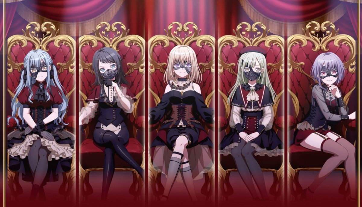 TogawaHatune's tweet photo. ムジカの初期衣装の描き下ろしは何度も出されてるけど、個人的にはこの玉座のイラストが一番好き
仮面のミステリアスさもありながら各々座り方に性格が出ていて面白いし、やっぱドロリスのカリスマが遺憾無く発揮されてる…😇 https://t.co/WFQcS7frDa