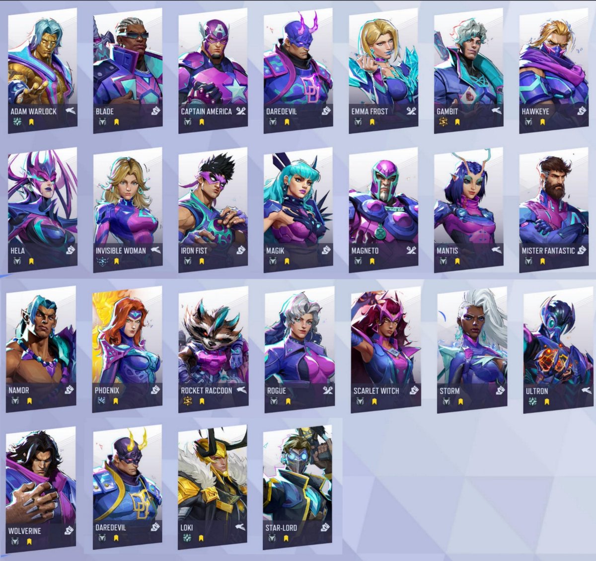 dr_always_right's tweet photo. Every Twitch Drop / Ignite Drop skin in Marvel Rivals (02.08.26)

Adam Warlock - Will of Galacta
Blade - Will of Galacta 
Captain America - Will of Galacta
Daredevil - Will of Galacta 
Emma Frost - Will of Galacta 
Gambit - Will of Galacta 
Hawkeye - Will of Galacta 
Hela - Will of Galacta 
Invisible Woman - Will of Galacta 
Iron Fist - Will of Galacta 
Magik - Will of Galacta 
Magneto - Will of Galacta 
Mantis - Will of Galacta 
Mr. Fantastic - Will of Galacta 
Namor - Will of Galacta 
Phoenix - Will of Galacta 
Rocket Raccoon - Will of Galacta 
Rogue - Will of Galacta 
Scarlet Witch - Will of Galacta 
Storm - Will of Galacta 
Ultron - Will of Galacta 
Wolverine - Will of Galacta 

Daredevil - Ignite Daredevil (2026)
Loki - Ignite Loki (2025)
Star-Lord - Ignite Star-Lord (2025)