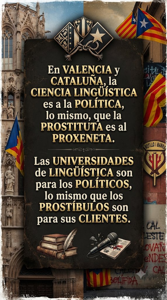 HispanoUnion's tweet photo. En Valencia y Cataluña, la ciencia lingüística es a la política, lo mismo, que la prostituta es al proxeneta.

Las universidades de lingüística son para los políticos, lo mismo que los prostíbulos son para sus clientes.

#valencia #lengua #catalan #nacionalismo #españa https://t.co/Hd1xZRc73N