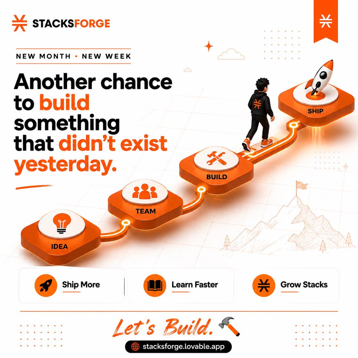 stacksforge_'s tweet photo. New month.

New week.

Another chance to build something that didn’t exist yesterday.

Here’s to shipping more, learning faster, and helping grow the @Stacks ecosystem.

Let’s build. ⚒️🧡 https://t.co/jyb4dhmihI