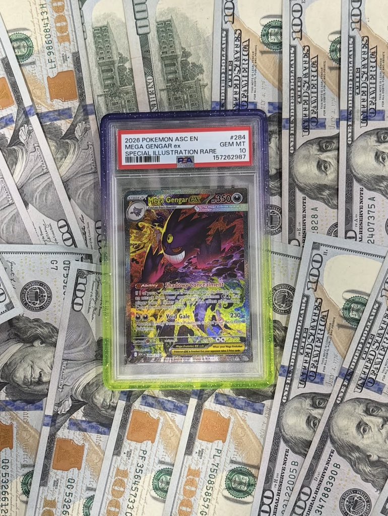 astro_degens's tweet photo. 👻 GIVING AWAY $1,800 this PSA 10 GEM MINT Mega Gengar ex Special Illustration Rare 👻💜

One of the most incredible Gengar artworks ever printed. Valued at over $1,800 USD. 💎

If this Gengar finds its way into the collection of someone who truly loves Pokémon, then it’s going to the right home.

Just follow, like, repost & reply with your favorite Gengar card for your chance to win.

Good luck, Trainers! 🍀👻