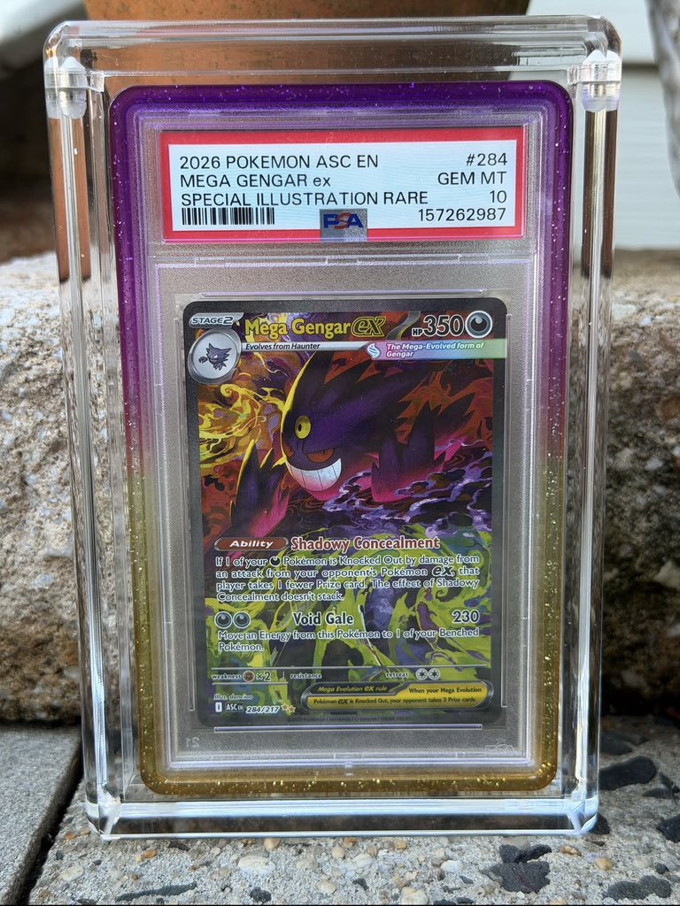 astro_degens's tweet photo. 👻 GIVING AWAY $1,800 this PSA 10 GEM MINT Mega Gengar ex Special Illustration Rare 👻💜

One of the most incredible Gengar artworks ever printed. Valued at over $1,800 USD. 💎

If this Gengar finds its way into the collection of someone who truly loves Pokémon, then it’s going to the right home.

Just follow, like, repost & reply with your favorite Gengar card for your chance to win.

Good luck, Trainers! 🍀👻
