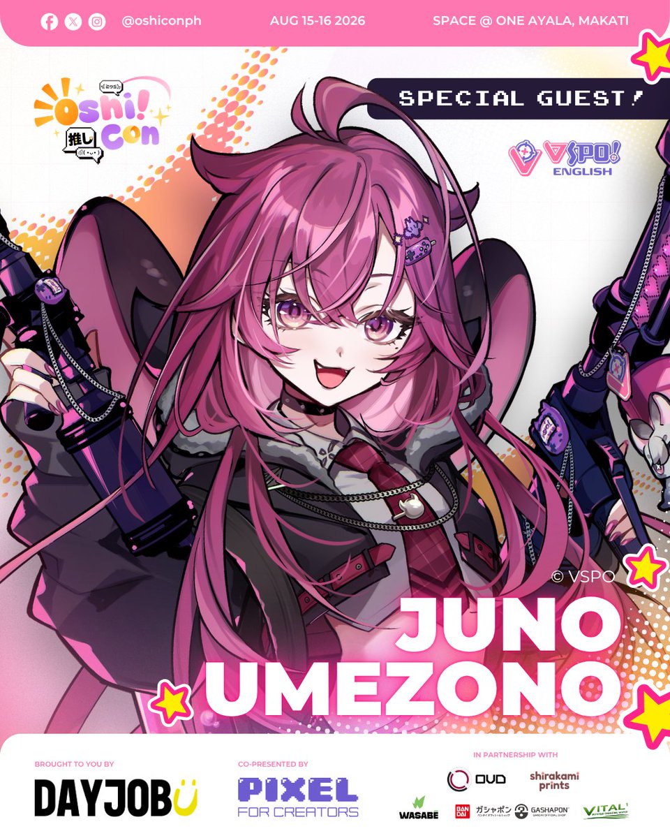 oshiconph's tweet photo. ✨Your Oshi @junoumezono 😈🍬 is ready to meet ju!✨

The FURRYPINO from @VSPO_EN is landing at the Oshi Con Stage! DIDJUNO!?! Rank up with the Nyomies on August 15-16, 2026 at SPACE at One Ayala!

Juno is coming to party with Ü~
#OshiCon2026 #Oshi2U💖 https://t.co/vj7cPP4E8W