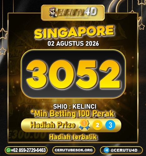 Cerutu4D_r3sult's tweet photo. RESULT
PASARAN : SINGAPORE
TANGGAL : 02 AGUSTUS 2026
RESULT : 3052 !!!
SHIO : KELINCI
#cerutu4d #resultsingapore #r https://t.co/3WqGWhT7Ek