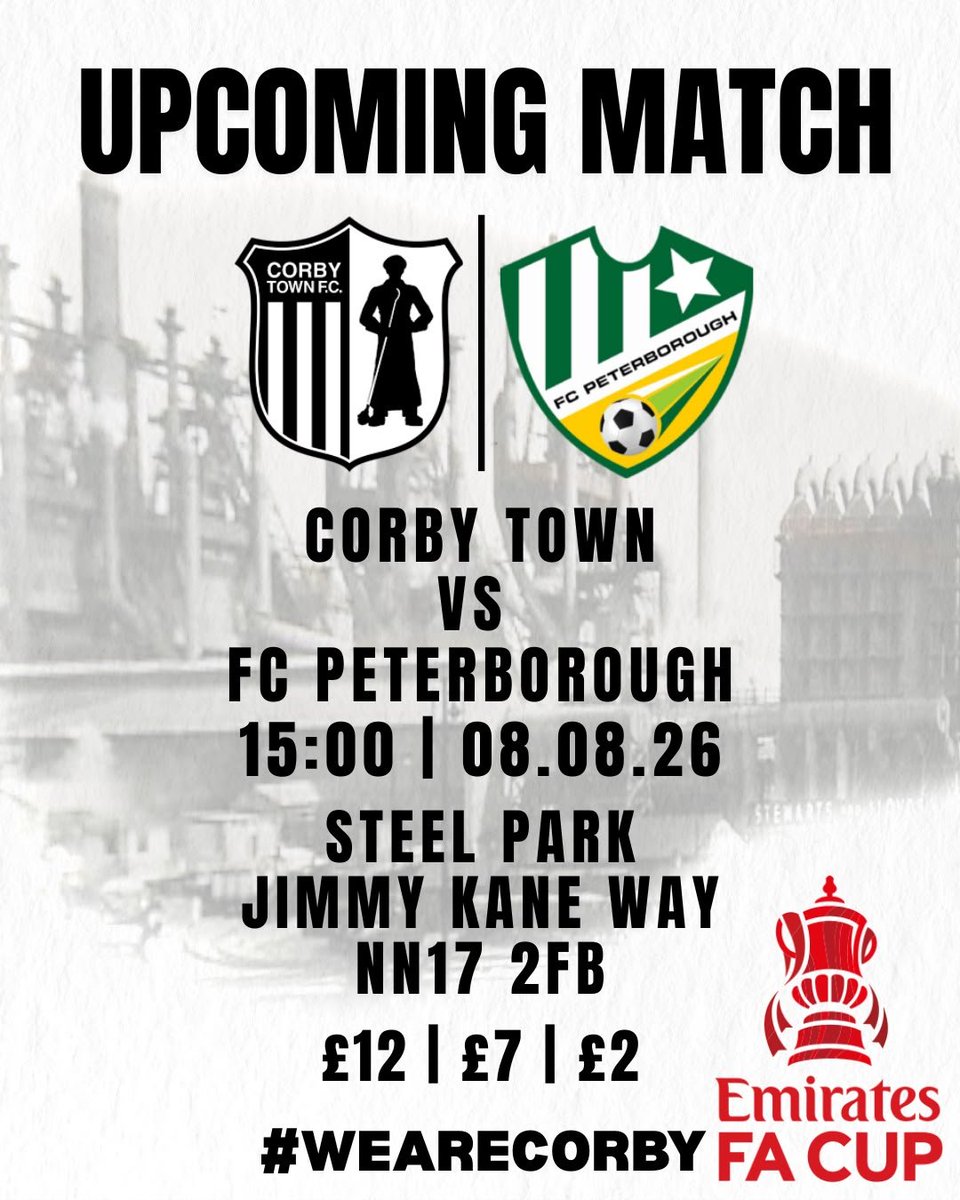corbytownfc's tweet photo. Next up at Steel Park 
@corbytownfc vs FC Peterborough 
@EmiratesFACup https://t.co/ASuoAlB6GE