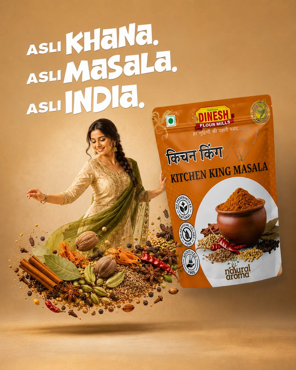 flour_mp's tweet photo. ✨ Asli Khana. Asli Masala. Asli India. 🇮🇳

Every great meal begins with authentic spices. Bring home the rich aroma, perfect blend, and unforgettable taste

#DineshFlourMills #KitchenKingMasala #AuthenticIndianSpices #TasteOfIndia #HealthyCooking https://t.co/paykeRONZG