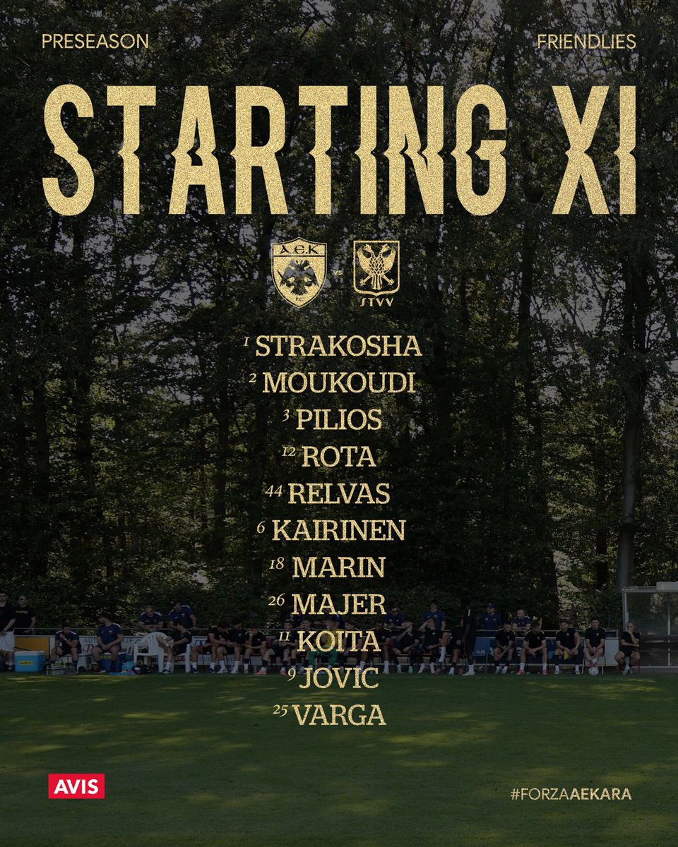 AEK_FC_OFFICIAL's tweet photo. Starting 𝗫𝗜 ⚫️🟡

#AEKFC #PreSeason #FriendlyMatch #FORZAAEKARA https://t.co/j3CIDm6z9v