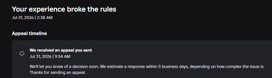 TvIkonic4588's tweet photo. 2 whole days have passed and yet no reply back from the roblox support team. I get that handling tickets take time but seeing that so many people got already unbanned just makes me more afraid to lose my account forever. It is really hard to be patient.

 (user: straight_ikonic) https://t.co/ppkRvi9h72