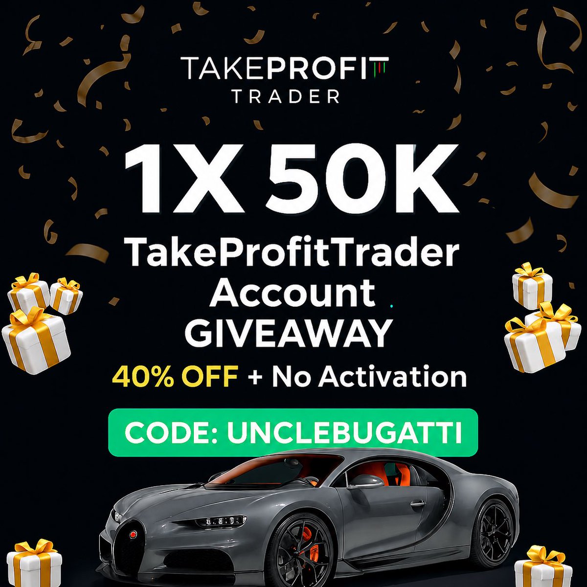 UncleBugatti's tweet photo. 🥩Giveaway Alert 🥩
1x50K @TakeProfitLLC 

Rules:
1. Follow me 
2. Like &amp; RT “UNCLEBUGATTI “
3. Comment if you had a payout before or not 

Winner pick 8/10

40% OFF NO ACTIVATION FEE 
Use Code UNCLEBUGATTI 
https://t.co/aCr2ZWQKm1 https://t.co/VDrZQEjuEf