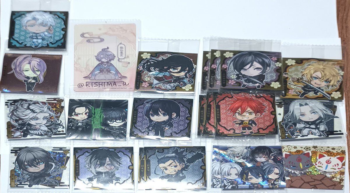 KISHIMA_a's tweet photo. 【交換】刀剣乱舞 とうらぶ にふぉるめーしょん シールウエハース

譲■
雲生、祝装蜂須賀、和泉守、薬研3️⃣、古備前2️⃣、道誉、篭手切＆豊前、鯰尾、愛染、姫鶴、孫六、実休、日本号、天下五剣2️⃣、こんくろ2️⃣、骨喰、乱

求■山鳥毛・過去弾歌仙・鬼丸国綱 https://t.co/MXGWUCSYof