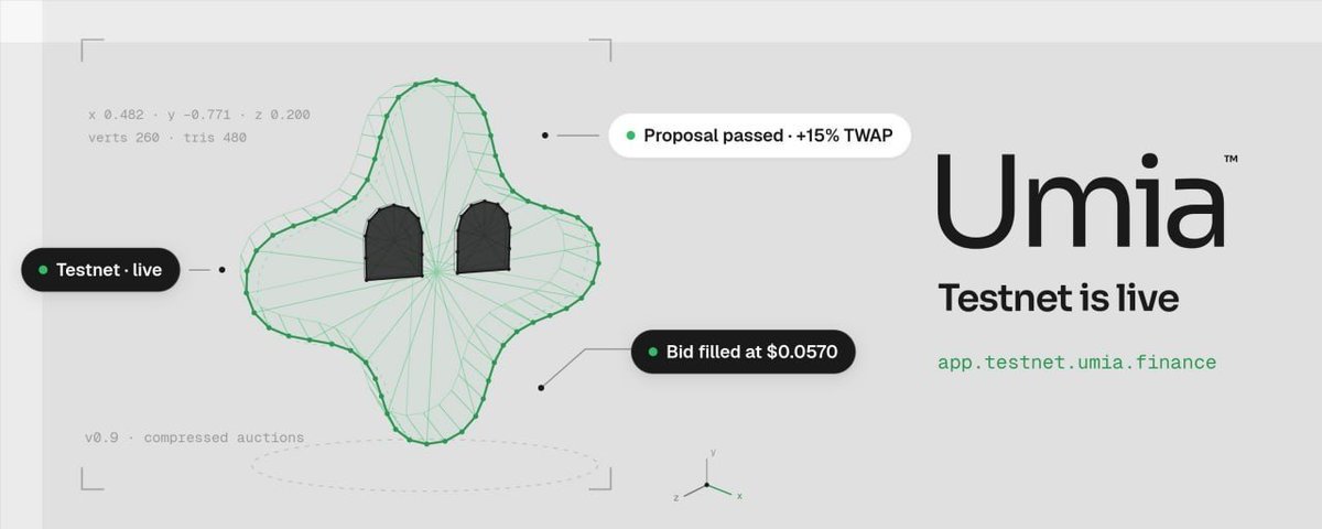 TriMaiMS's tweet photo. 🧪 @umia_finance TESTNET — hướng dẫn farm miễn phí

Umia đã mở public testnet. Dự án tập trung vào tạo lập dự án on-chain thông qua đấu giá, quản trị và decision market.

Umia đã mở public testnet. Dự án tập trung vào tạo lập dự án on-chain thông qua đấu giá, quản trị và decision market.

Hoàn toàn miễn phí, không cần nạp tiền.

1️⃣ Tạo tài khoản
+ https://t.co/GT495eMwNW
Đăng nhập bằng ví, hoặc dùng social login qua Privy.

2️⃣ Nhận token testnet
+ https://t.co/iCPVFyvIzs
Vào mục Faucet, nhận token miễn phí để thử nghiệm.

3️⃣ Bắt đầu tương tác

▪️ Tham gia các phiên đấu giá đang mở
▪️ Đặt lệnh Bid Market
▪️ Đặt lệnh Limit
▪️ Bỏ phiếu trong Decision Market
▪️ Kiểm tra portfolio để theo dõi vị thế
Không phải lời khuyên đầu tư, bài viết chỉ mang tinsh chất cung cấp thông tin