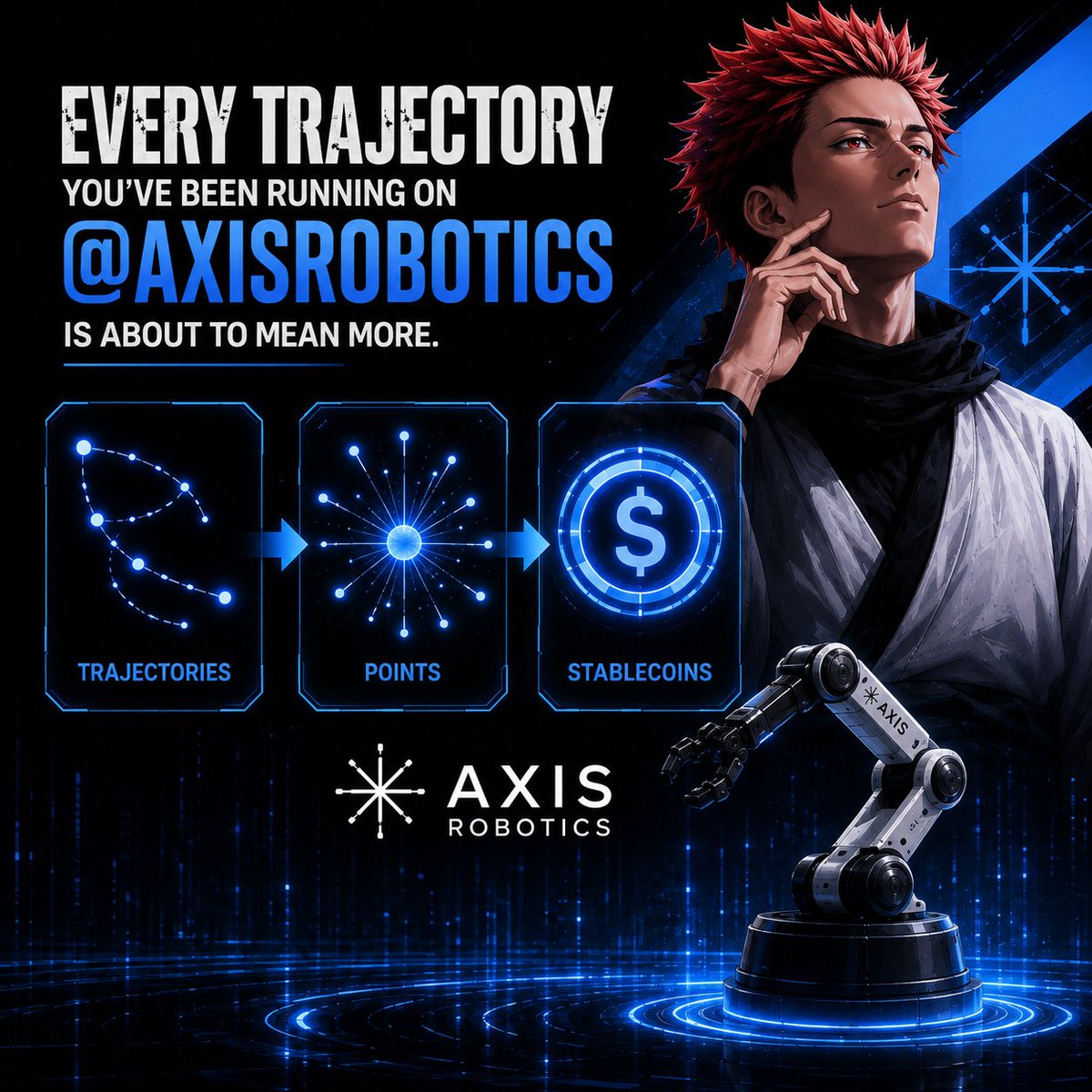 winterfarmerK's tweet photo. Every trajectory you've been running on @axisrobotics is about to mean more.

New teleoperation hub update: trajectories → points → stablecoins.

If you have been grinding tasks, this is exactly the kind of update that makes it worth staying consistent.

Still looking to join? Use the link below

https://t.co/Zkg1Kqaynk