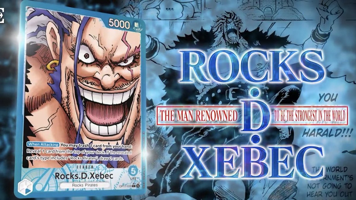 OPMerchandise's tweet photo. Rocks D. Xebec was revealed as the Blue Leader for OP17 The World's Strongest Warriors!

🇯🇵: August 22, 2026
🇺🇸: August 28, 2026

#OnePiece
#OnePieceCardGame https://t.co/JwCwqxLXxM