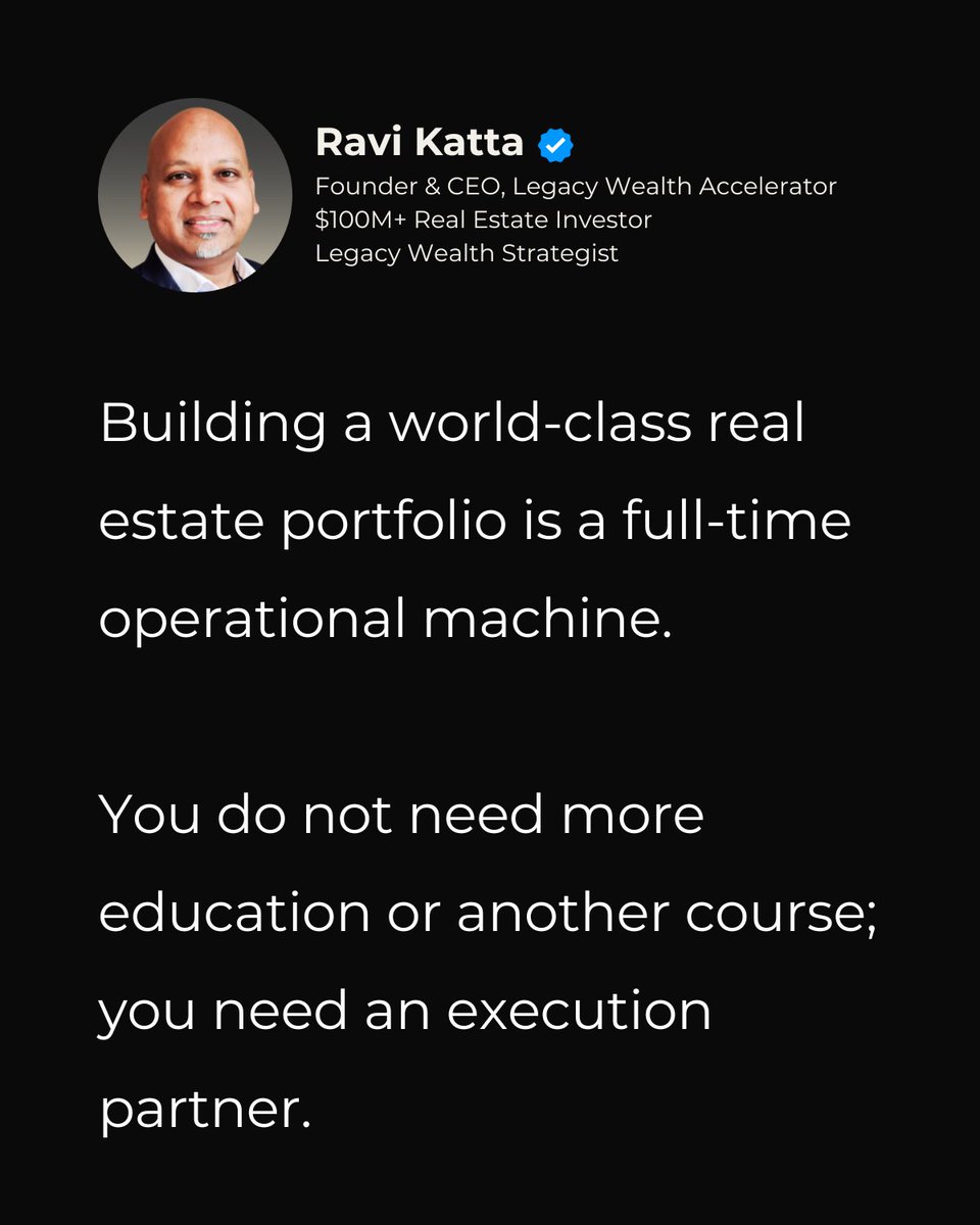 rkatta's tweet photo. Put down the textbooks and stop buying courses. 📚

You don't have an education problem; you have an execution bottleneck.

To scale to the big leagues, you don't need to work harder—you need the right partner to build the machine. https://t.co/lqHNdvTrQ2
