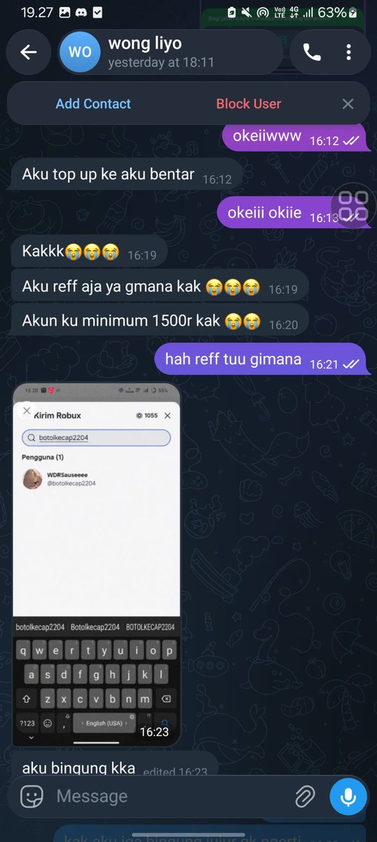 S2Cakim's tweet photo. hti hati yg mau jajan kk ini penipu #zonauang #robux robux aku mau top up alasan limit dll dll hars top up ulang sampe 157k dandi ghosting skrang dia ngepost hal yg sama lagi #robloxㅤ https://t.co/KjjZtk9mkf