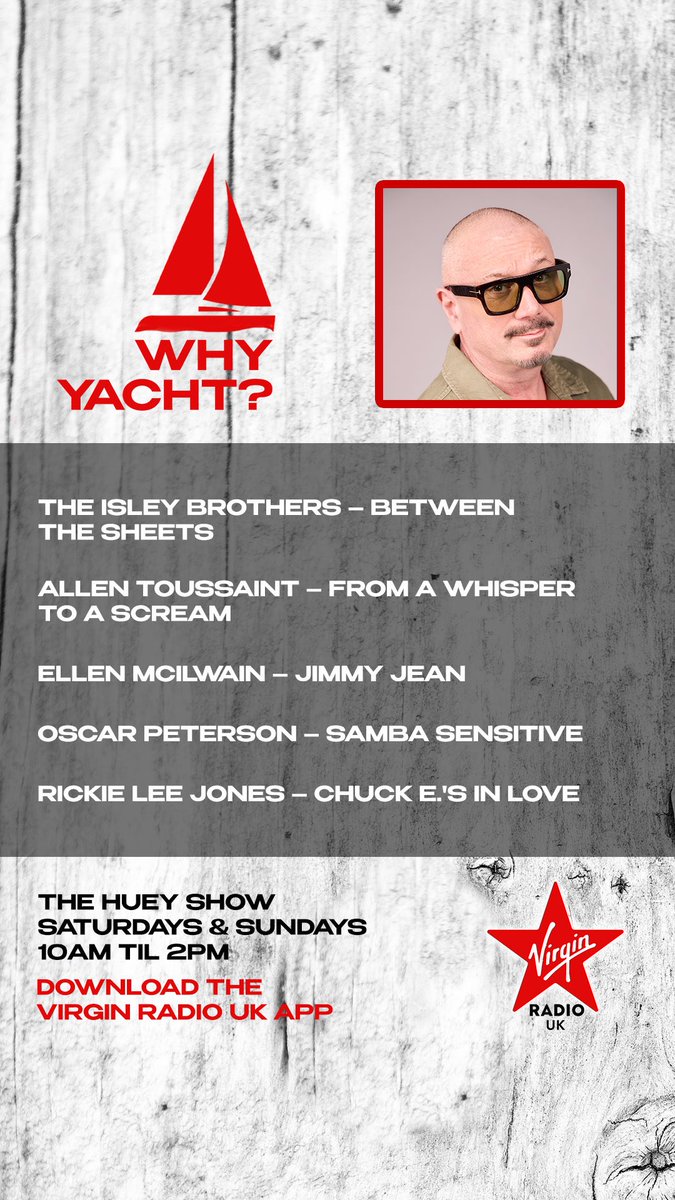 VirginRadioUK's tweet photo. Ahoy there! We are all aboard and you know what, looks like smooth sailing once again. Why Yacht? Capt Huey is at the helm so you know we’re in good hands. Swipe for the full playlist and a message from our fearless captain who totally knows what he’s saying 🛥️🌺🎵🎸

The Huey Show, Saturdays & Sundays from 10am til 2pm 📻🎧😊 

@OfficialHuey