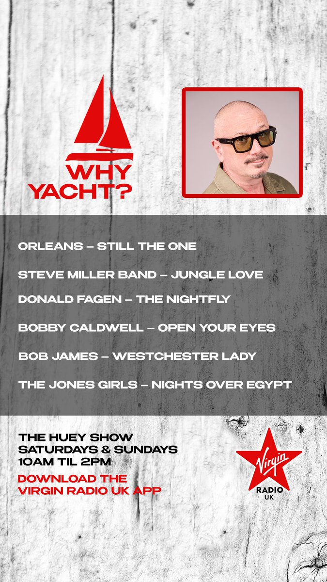VirginRadioUK's tweet photo. Ahoy there! We are all aboard and you know what, looks like smooth sailing once again. Why Yacht? Capt Huey is at the helm so you know we’re in good hands. Swipe for the full playlist and a message from our fearless captain who totally knows what he’s saying 🛥️🌺🎵🎸

The Huey Show, Saturdays & Sundays from 10am til 2pm 📻🎧😊 

@OfficialHuey