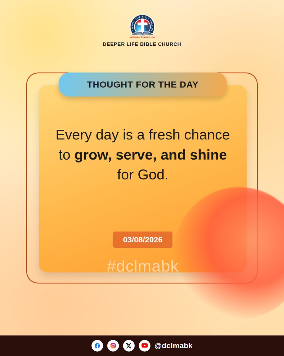 dclmabk's tweet photo. Every day is a fresh chance to grow, serve, and shine for God.

#dclmabk https://t.co/pFIQpCOlis