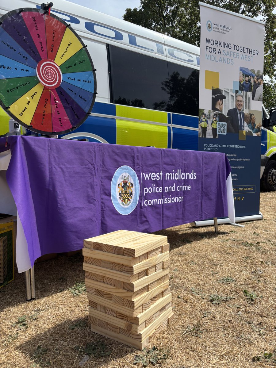 WestMidsPCC's tweet photo. .@SimonFosterPCC and Victims Advocate Natalie Queiroz will soon be arriving at the Leo’s Legacy Family Fun day at Highfield Hall Community Centre in Hall Green. Come and say hi and spin the wheel or try and remove a block without the wooden tumble tower collapsing to win a prize. 🙏