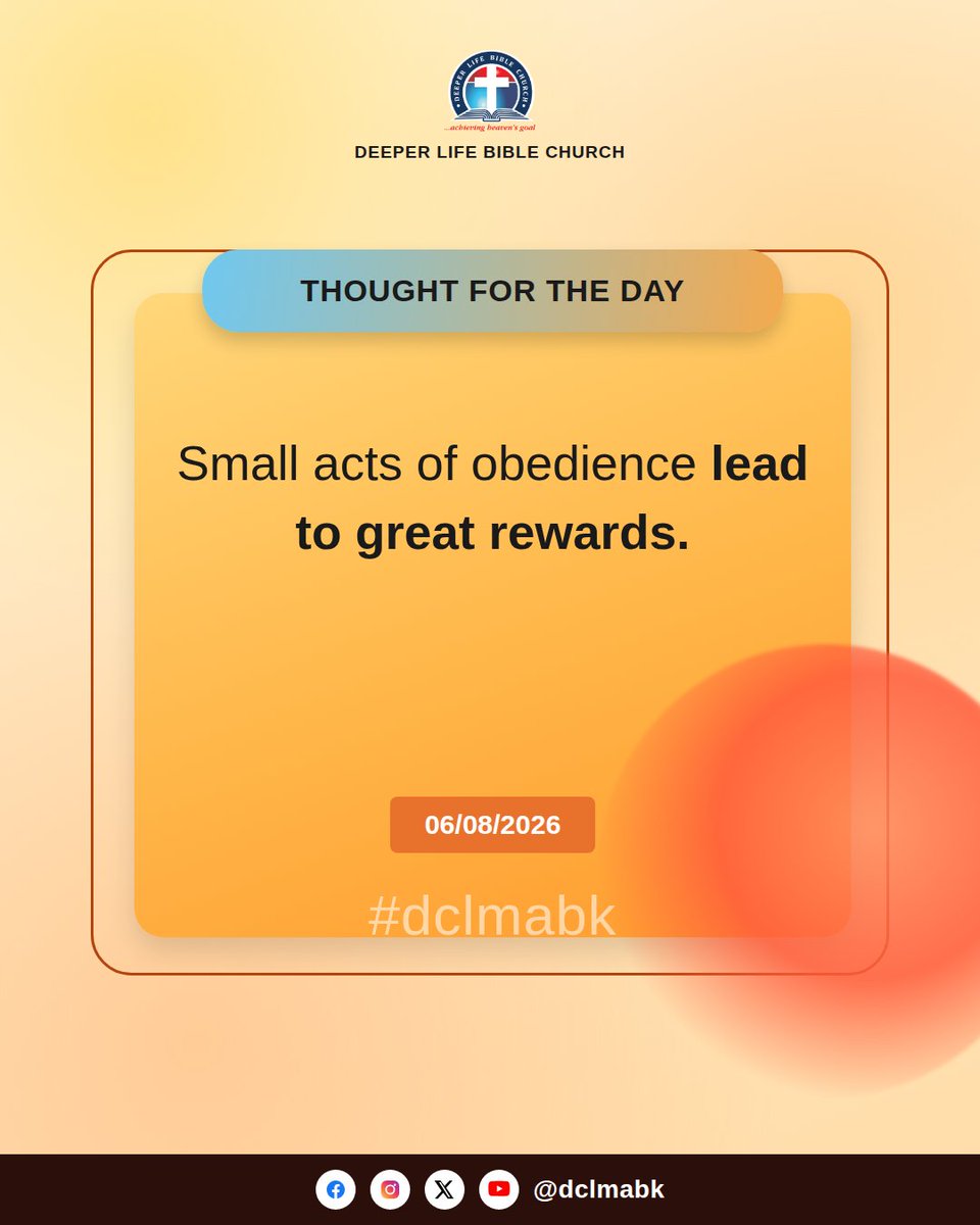 dclmabk's tweet photo. Small acts of obedience lead to great rewards.

#dclmabk https://t.co/u6duLp2g3O