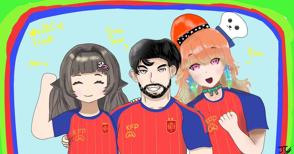 JackCountdown's tweet photo. Essie, Kiara and Ferrán Torres (the one who scored at the final)

If Essie or Kiara react to this drawing I will start learning german for real
 #essieart #KFPicasso https://t.co/HycPNord9d