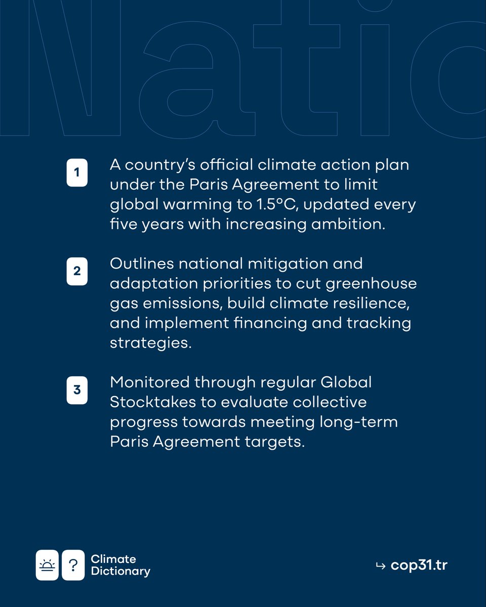 turkiyecop31's tweet photo. Ahead of COP31, where Parties will convene to advance global climate action, how well do we understand key climate mechanisms like Nationally Determined Contributions (NDCs)? 🌍
The Climate Dictionary is here to help.

#COP31 #ClimateDictionary https://t.co/aZBuSd5ehC