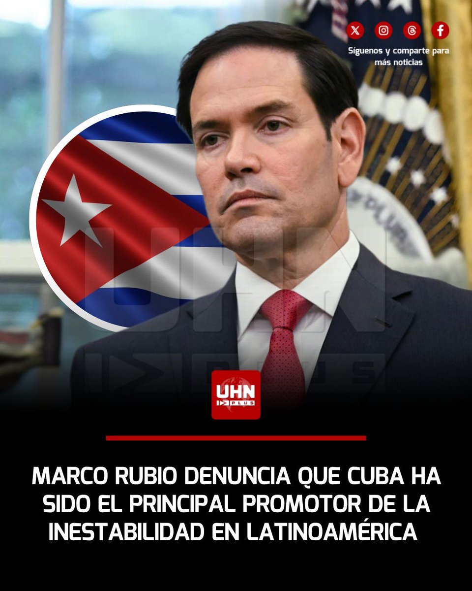 UHN_Plus's tweet photo. 🇺🇸🇨🇺‼️ | En una entrevista para Fox News, el Secretario de Estado, Marco Rubio, afirmó que el régimen cubano ha sido el motor detrás de cada insurgencia comunista que ha desestabilizado a los gobiernos de América Latina en los últimos 50 años, advirtiendo además sobre el alcance del aparato de inteligencia de la isla, al que definió como una superpotencia del espionaje capaz de infiltrar los niveles más altos del sistema estadounidense.