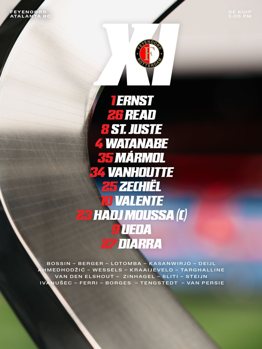 Feyenoord's tweet photo. Our 𝗫𝗜 for De Kuip Cup. 🟥⬜️⬛️ https://t.co/wHBLF5ddb5