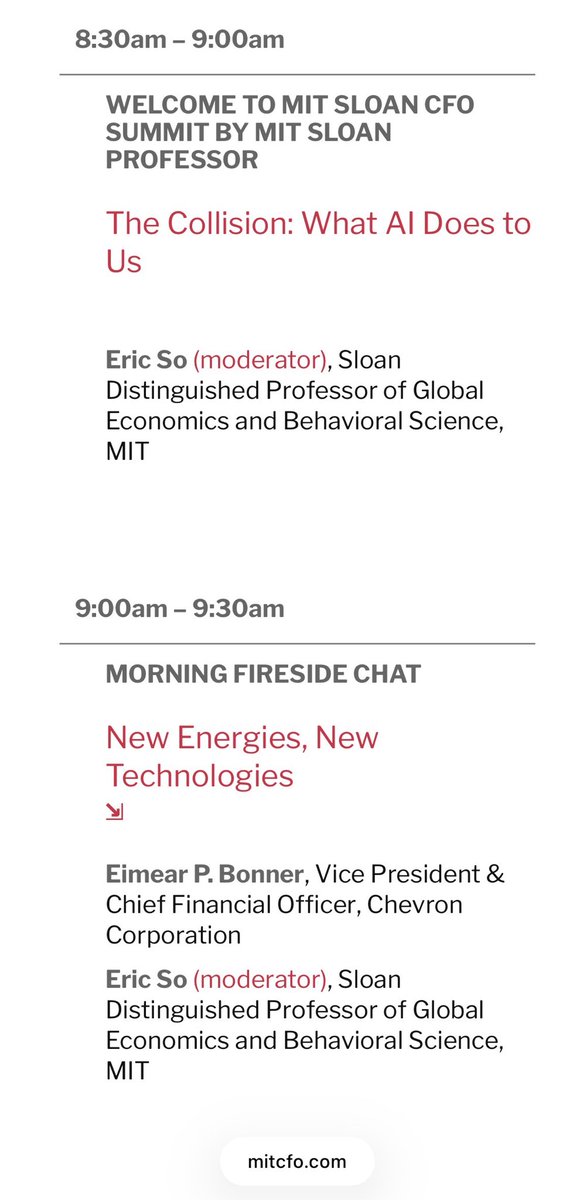 MITCFO's tweet photo. Come for the MIT Professor’s research on AI and critical thinking, stay for the convo on new technologies w one of the world’s leading energy cos. https://t.co/Lqtg3WwO0U