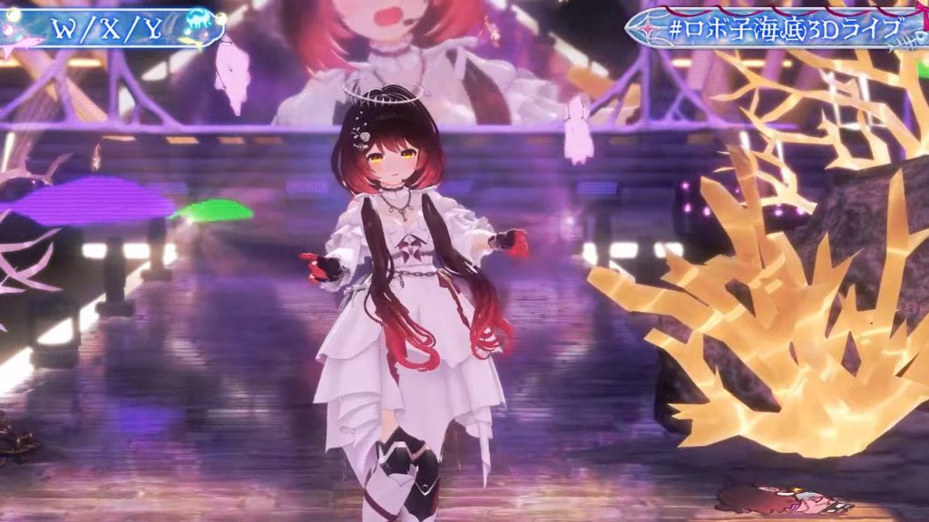 robocosan's tweet photo. 🤖マネちゃん代理
10曲目は W/X/Yでした☺️
低音でえもすぎる……衣装もステージも全てが綺麗だよろぼちゃーん‼️間もなく……？

 #ロボ子海底3Dライブ でトレンドを目指しつつ素敵なスクショ沢山お待ちしております♡

https://t.co/2ymGuktkrb https://t.co/q5ahILAsWt