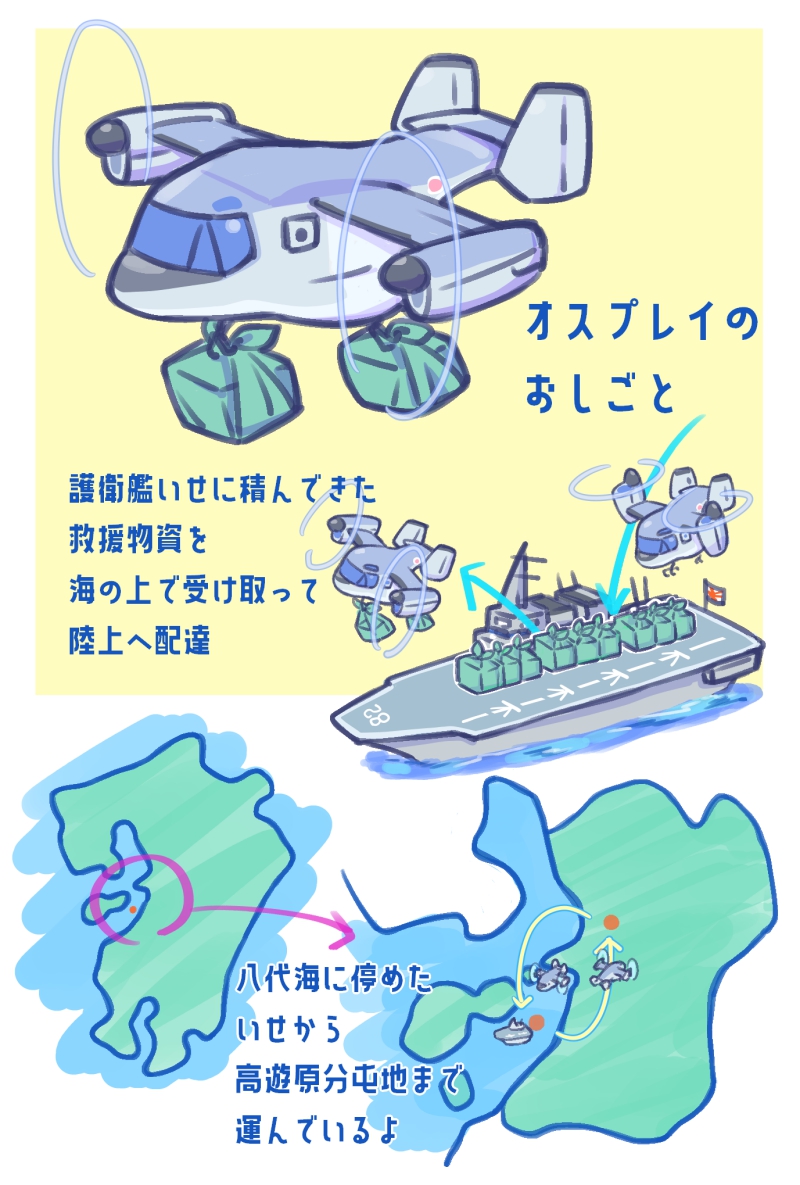 tachibana00's tweet photo. オスプレイはチヌークほど重たいものは持てないけれど、そのかわり足が速いので、お急ぎ便に向いてます。 https://t.co/wfa3xvSwn8