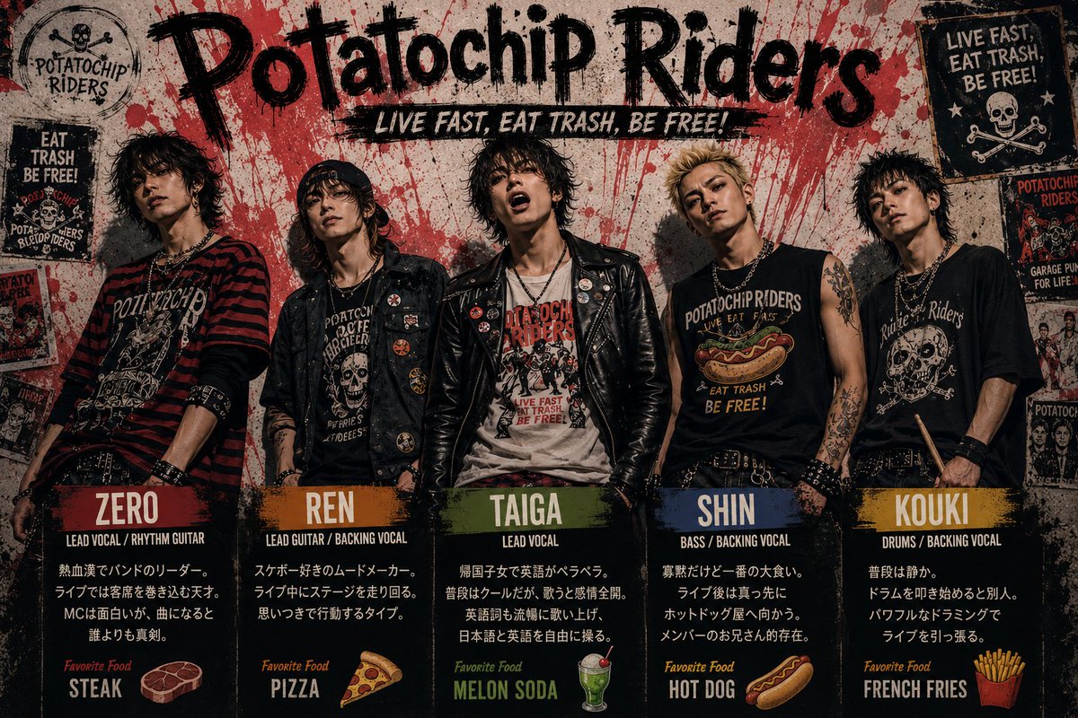 MARed0128's tweet photo. よしよし、Potatochip Ridersの初期設定が出来上がったぞ。

Sunoで作成した私のプレイリストをチェックしてみてください！ https://t.co/wPYEaYE2Xt https://t.co/bFropD0j1Z