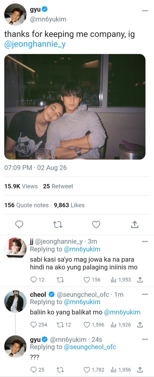 jeongcheolver's tweet photo. #jeongcheol ft #minwon two-tweet au

idol sc and his non-showbiz boyfriend jh, and their friend mg na hindi pa rin maka-usad https://t.co/0mFujBM5T0