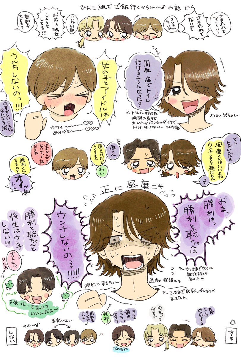 komarius_'s tweet photo. 大阪8/1 夜  MC
風磨くんがずっと💩の話してて楽しそうでなによりだったよ🎶 あと風磨くんの茶髪ミディアム目隠れ外ハネヘアーって2010年代前半を感じてドキドキする
※衣装ちゃんと描いてないです‼️
#timelesz_episode2 https://t.co/oGQ6PJffDs