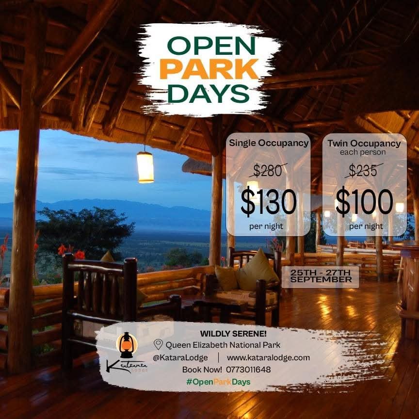 EddieTourGuide's tweet photo. OPEN  PARK DAYS 

Imagine starting your day with this breathtaking view and at a fraction of the cost. ✨

For this year’s Open Park Days (25th – 27th September), Katara Lodge is opening its doors with massive discount offers for your ultimate safari getaway.

🏡 Single: $130 / night
👯‍♂️ Twin: $100 / person / night
📍 Queen Elizabeth National Park

Call 0773011648 or visit  https://t.co/uXt7TW11bQ