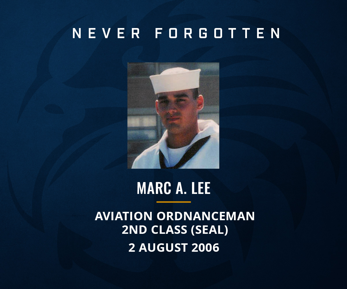 NavySEALfnd's tweet photo. Today, we honor and remember Aviation Ordnanceman 2nd Class (SEAL) Marc A. Lee, who was killed in action on August 2, 2006.

#NavySEALFoundation https://t.co/fDQGXfaaF5