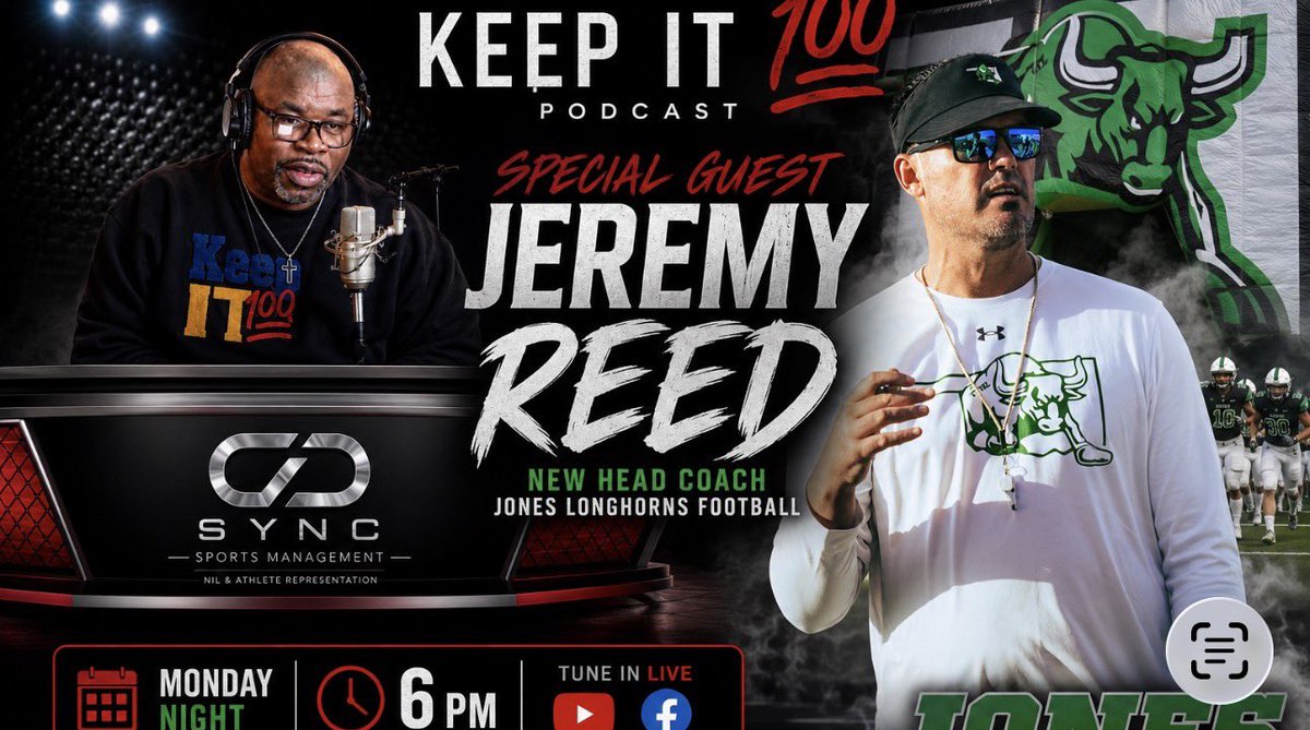 HighKeeping's tweet photo. 🎙️ New Episode Coming Tuesday! 💯

Our next Keep It 💯 podcast features @JonesLonghornFB  Coach Jeremy Reed.

Coach Reed shares his vision for the program, building a winning culture, and what’s ahead for Jones football.

The episode drops Tuesday morning at 6:00 AM. Be sure to tune in and don’t miss this one! 🏈💯 #KeepIt100 #JonesLonghorns #JeremyReed #HighSchoolFootball @d1DEREK11 @RomanDuren @Chris_Evans12 @thejordancdavis @PrepRedzoneOK @oksportsnet