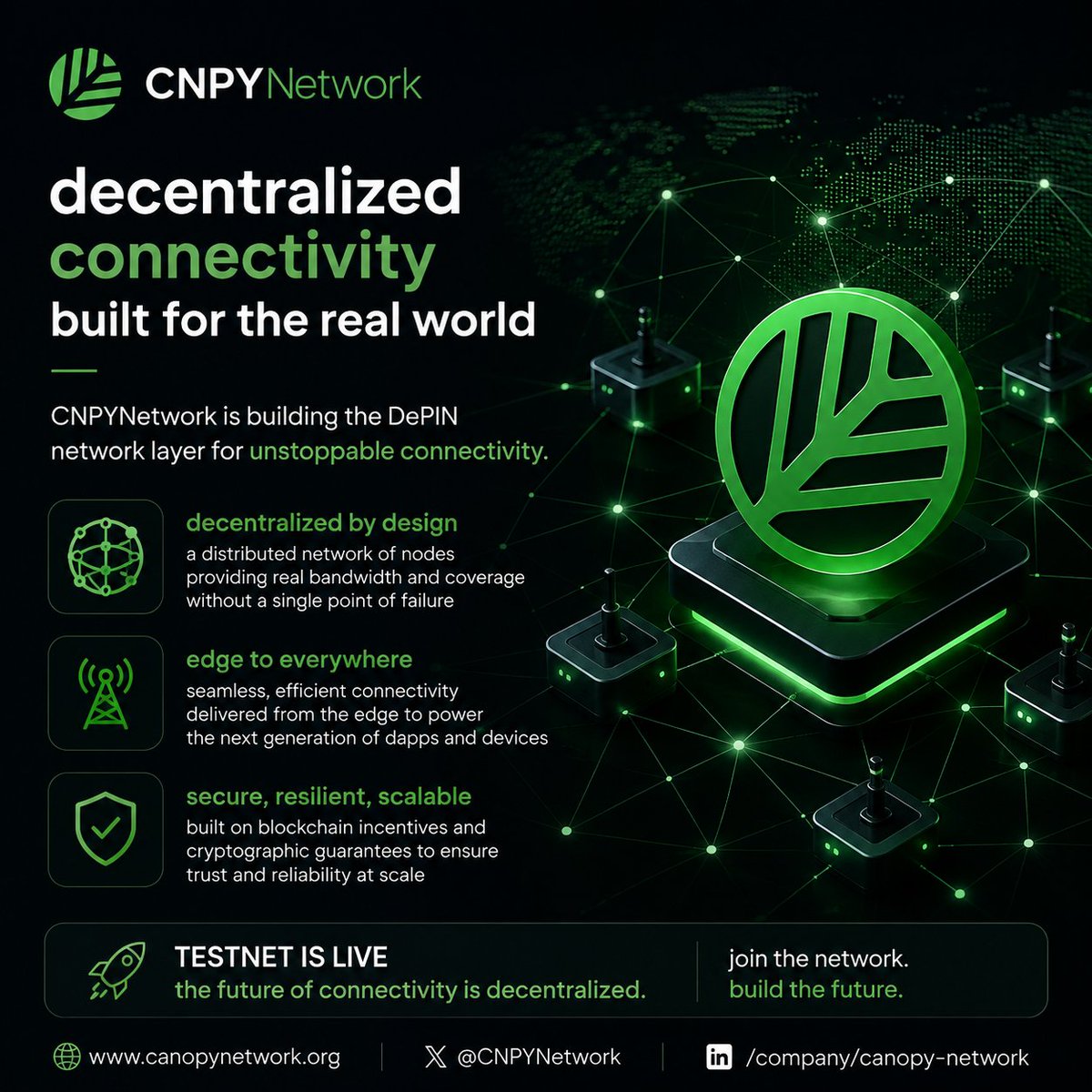 Hashemhd98's tweet photo. every centralized network eventually becomes a bottleneck.

what caught my attention about @CNPYNetwork is how decentralized connectivity shifts resilience to the edge instead of relying on a single control point.

real depin infrastructure is built for uptime not hype. https://t.co/jY6wJeKGiF
