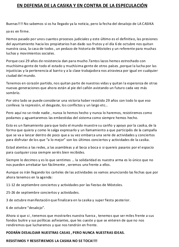 AnarquistasCL's tweet photo. EN DEFENSA DE LA CASIKA DE MÓSTOLES Y EN CONTRA DE LA ESPECULACIÓN.
PODRÁN DESALOJAR NUESTRAS CASAS , PERO NUNCA NUESTRAS IDEAS.
RESISTIMOS Y RESISTIREMOS LA CASIKA NO SE TOCA!!!! https://t.co/gkwTMBfZqg