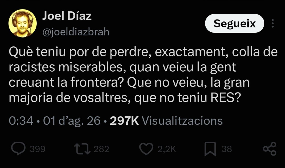 Dumacbcn's tweet photo. A veure puto imbècil. Si no tenim res és per culpa de la ideologia que tant defenses i per tant no tenim res a oferir a aquesta gent. https://t.co/iff6QMPvlu