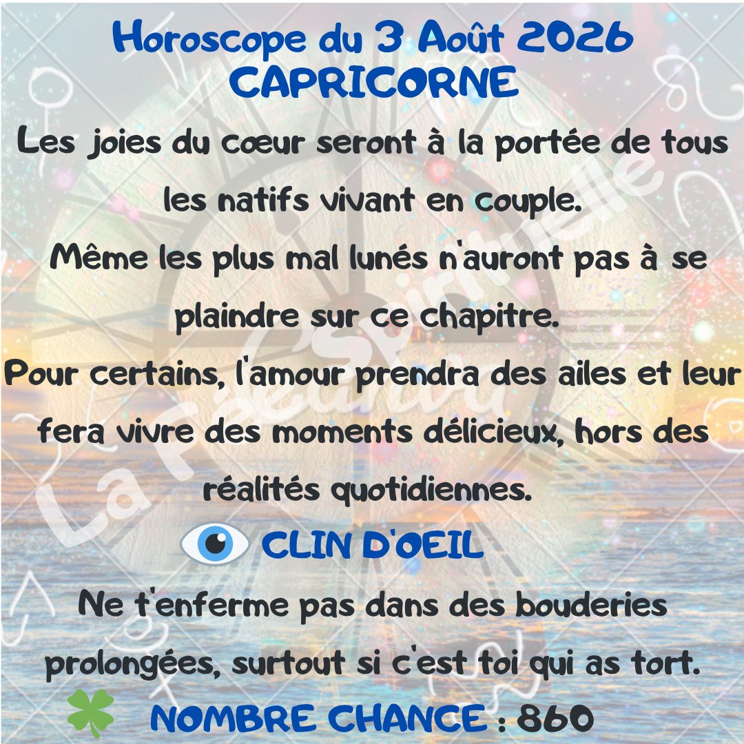 feespirituelle's tweet photo. Votre horoscope pour ce lundi 3 Août 2026.
#TAUREAU #CAPRICORNE #BALANCE #poisson
🔮 https://t.co/qYficYyv5j🔮 https://t.co/iq7eCcz3Yc