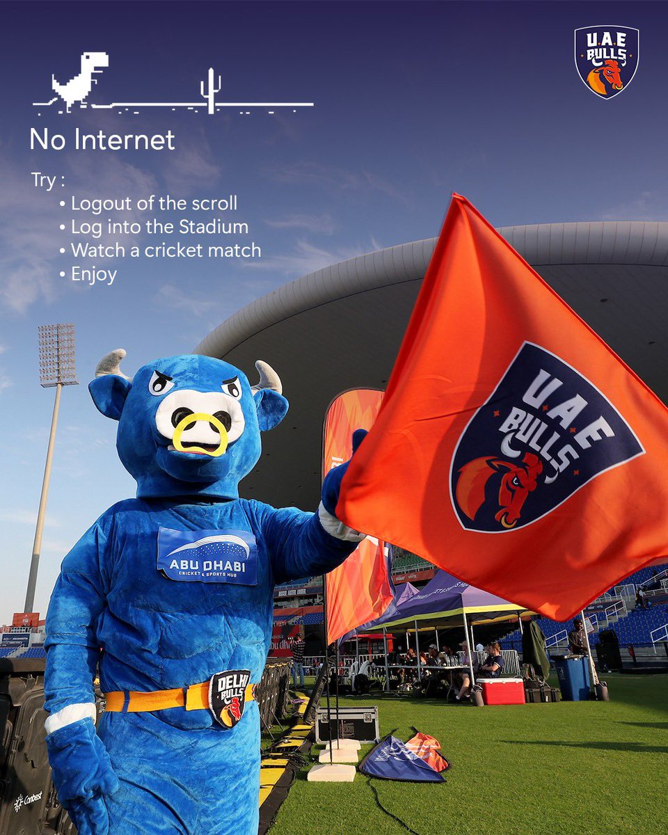 Bulls_T10's tweet photo. No internet? No problem. Pick up a bat, grab a ball, or head to the stadium. Cricket never needs Wi-Fi. 🏏 

@PhilSalt1 

#UAEBulls | #YallaLetsGo | #PhilSalt | #UbaidShah https://t.co/WsiywpQdsV