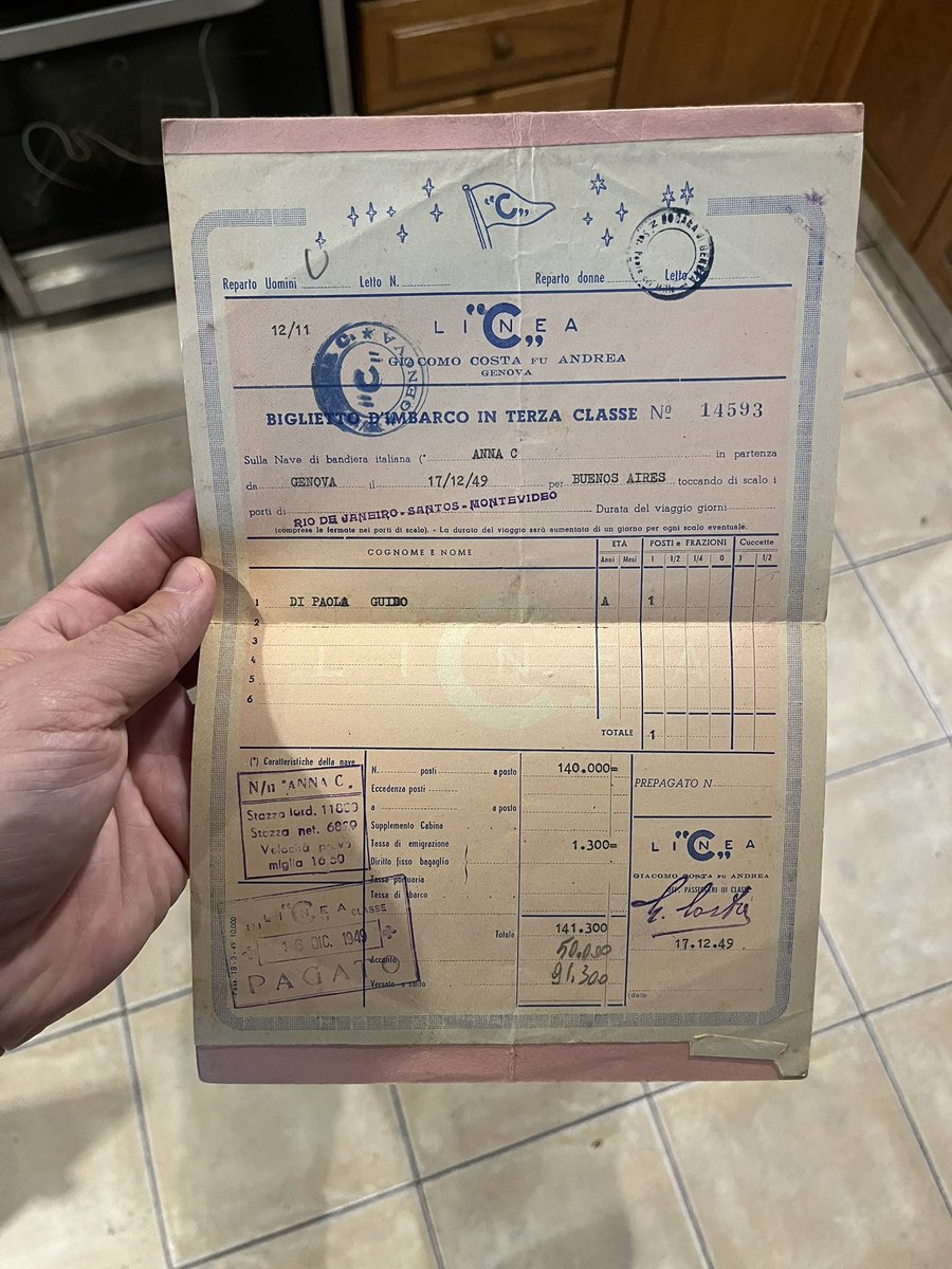 SantiDiPaolo's tweet photo. Pasaje de barco con el que mi abuelo emigró de Italia a Argentina. 1949, qué locura https://t.co/SIB9sIPY9u