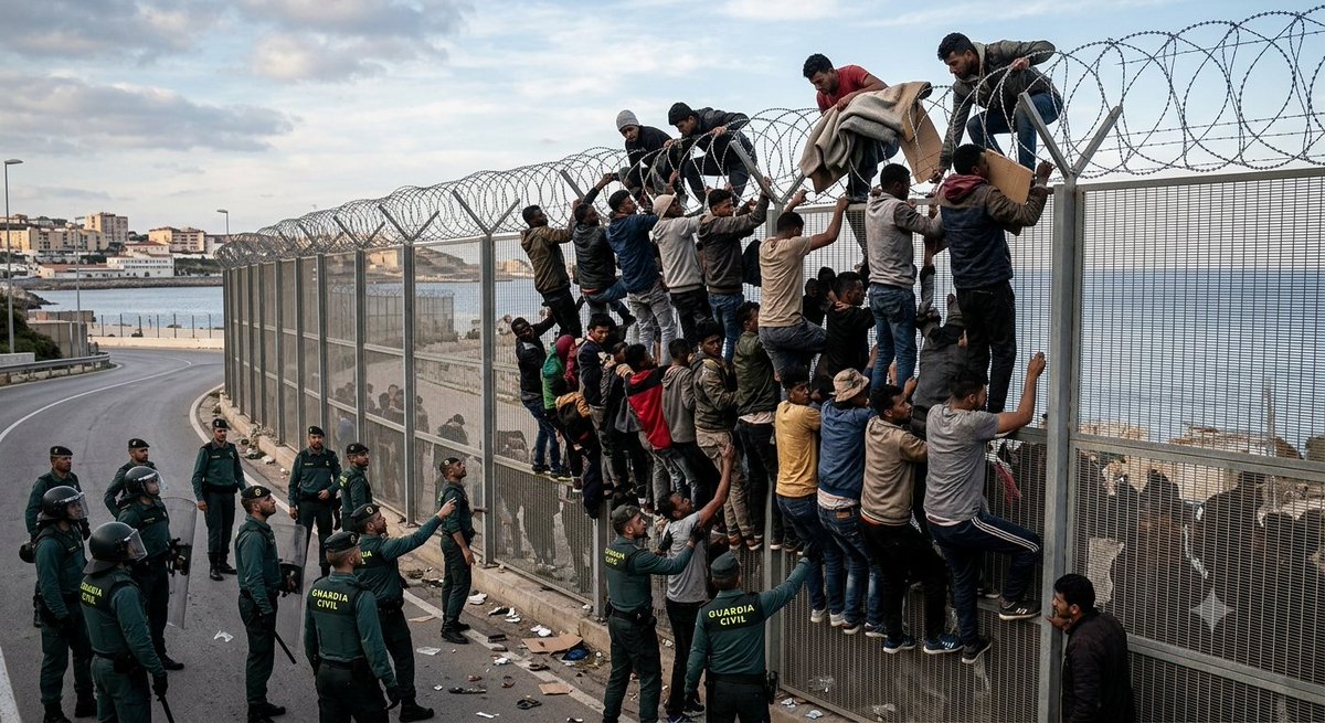 Kingmfahd's tweet photo. 🚨 EU MIGRATION CRISIS: Spain’s North African enclave of Ceuta faces an unprecedented surge in irregular border crossings, triggering emergency EU talks.
​The Domino Effect on EU Policy:
🇪🇺 Fractured Solidarity: Member states are divided over border enforcement vs. burden-sharing.
🛑 Schengen Under Strain: Border tensions are prompting calls for stricter internal control & external border action.
📜 EU Migration Pact: Puts the new EU Migration and Asylum framework under its first major pressure test.
​Can Brussels deliver a unified border strategy, or will national rift lines deepen? 🧵👇
​#Spain #EU #MigrationPolicy #Geopolitics #Ceuta
