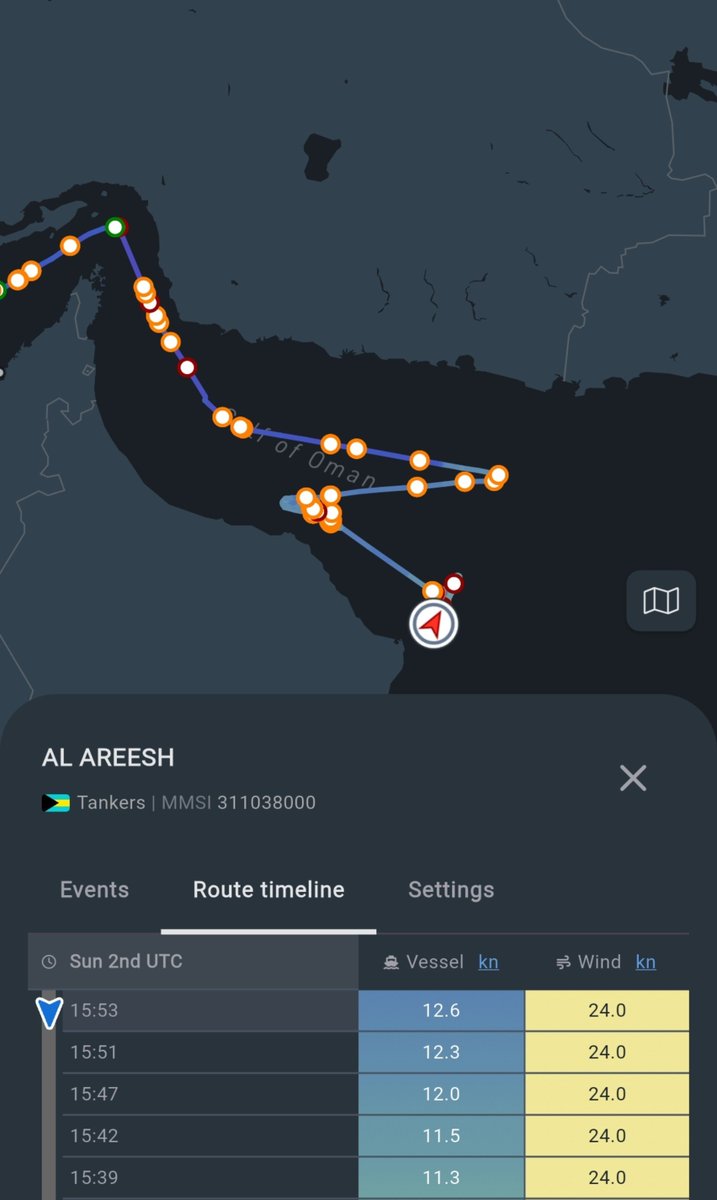 MenchOsint's tweet photo. I like to think it's not impossible that Trump's gang is awaiting to receive the 20% payment to allow this Qatari LNG carrier to go to Pakistan.

It's odd that they accused Iran of blocking it .. when it's literally stuck in the US Navy blockade lane area, close to Oman. https://t.co/Atkb9jGOmj