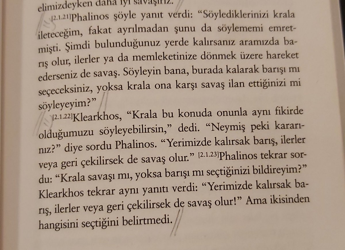 sinansemerci88's tweet photo. Anabasis, On Binler'in Dönüşü.
Helen komutanlarından Klearkhos'un Pers elçisi ile yaptığı görüşmenin son bölümü. Ne kadar iyi bir politikacı olduğuna şahit oluyoruz. Tercihini belirtmiyor, zaman kazanmaya çalışıyor. https://t.co/x3ZsUPkHZF