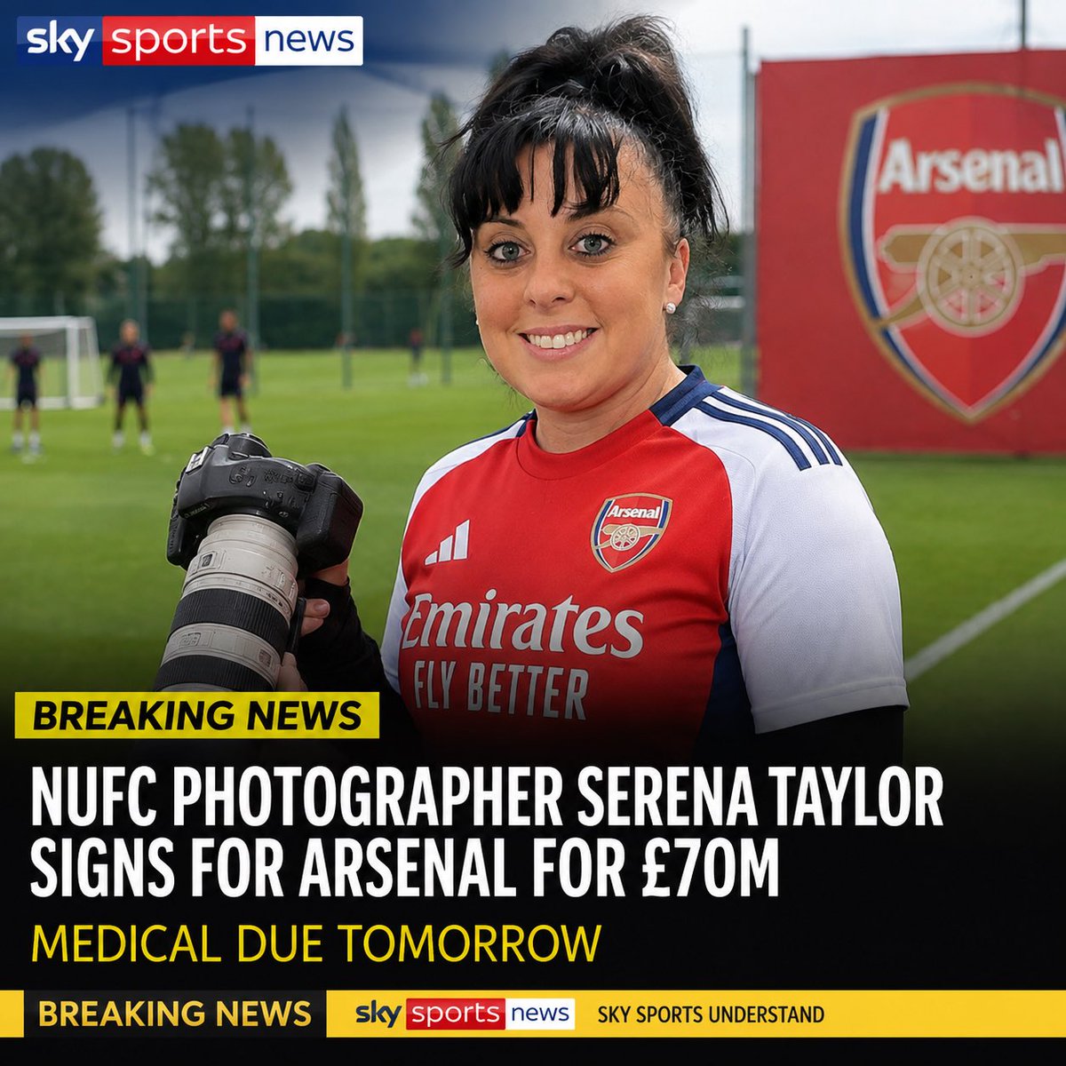 juniorturner84's tweet photo. 🚨 SSN Breaking News 🚨
Via @SkySports_Keith 
“The reason for the blackout at @nufc is because they have today agreed the sale of No.1 football photographer @iamserenataylor to Arsenal for £70m + add ons” A medical is due to take place tomorrow 📸 ⚽️🔜 #nufc https://t.co/VFyF6CoADy