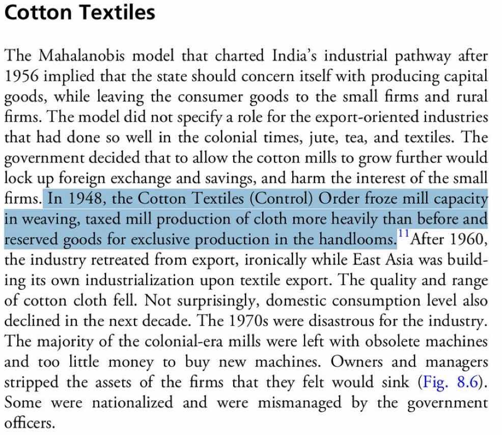 number_pizza111's tweet photo. India also willfully destroyed their textile industry because they thought starving it of machinery would force the capital goods to instead kickstart heavy industrial development.

Needless to say, it did not. https://t.co/1Wuo4R72Cq