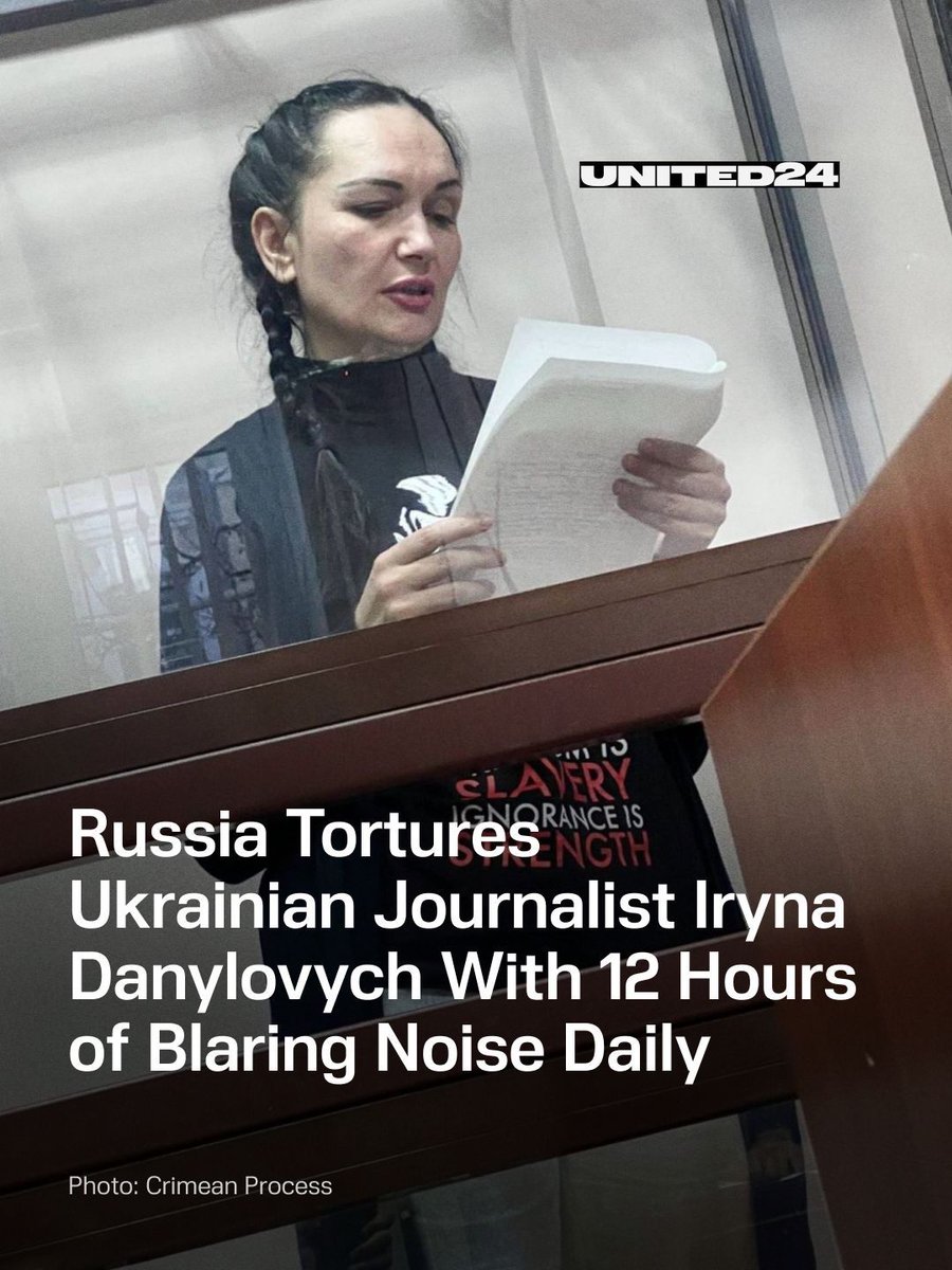 United24media's tweet photo. 🔴 Russian prison guards are torturing Ukrainian journalist Iryna Danylovych with 12 hours of blasting noise every single day. 

Abducted in occupied Crimea and sentenced on sham charges, she was already left nearly deaf due to medical neglect. 

Rights groups report that international appeals to the UN yielded no relief, only prompting Russian prison staff to conduct aggressive new searches of her belongings.